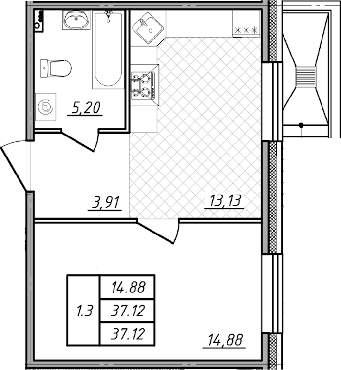 1-комнатная квартира 37.12 м², 1/13 эт., ЖК «Чёрная речка»
